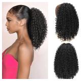Ponytail For Black Women Drawstring Ponytail Curly Hair Short Ponytail Extension Pony tails Drawstring Hair Pieces Human Hair Feeling For Daily Use (#1B)
