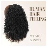 Ponytail For Black Women Drawstring Ponytail Curly Hair Short Ponytail Extension Pony tails Drawstring Hair Pieces Human Hair Feeling For Daily Use (#1B)