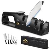 ADDYNO 4-in-1 Knife Sharpener with Angle Guide, Adjustable Edge,3-Stage Coarse Sharpen Fine + Scissors Slot, Non-Slip Base & Ergonomic Handle for Kitchen Knives