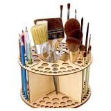 HESHUYU Wooden Paint Brush Holder 76 Holes and 4 Compartments Round Paintbrush Holder Organizer with Silicone Rings Wood Artist Paint Brush Stand Rack for Pens Pencils Art Tools