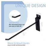 7RiversART 6 Pc Slatwall Hooks 6 Inch Slatwall Accessories Panel Display Hooks Metal Slat Wall Hanging Hook for Garage Storage Shop Retail Display, Black