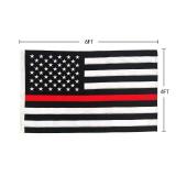 Thin Red Line American Flag, Embroidered Stars and Sewn Stripes - Black Red and White American Flag Honoring Firefighters and EMTs