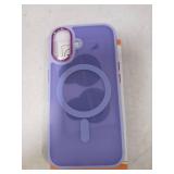 WRJ Case for iPhone 16, Magnetic Translucent Phone Case for Women Men [Compatible with Magsafe] Slim Anti-Fingerprints Shockproof Protective Cover with Screen Protector 6.1 Inch-Light Purple