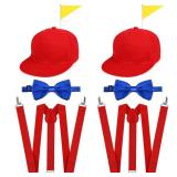 GANSHAYA 8 Pcs Halloween Costume Set Clown Hats with Flag Y Back Style Suspenders Bow Ties for Adult Men Women Halloween Cosplay Party Dress Up