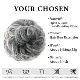 CJL HAIR Large Messy Bun Hair Piece Wavy Curly Scrunchies Synthetic Chignon Ponytail Hair Extensions Thick Updo Hairpieces for Women Salt and Pepper