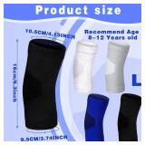Lenwen 4 Pairs Kids Elbow Brace Compression Arm Elbow Sleeve Knit Guard Gym Protectors for Boys Teen Children Girls Basketball Volleyball Tennis Cycling(8-12 Years,Black, White, Blue, Gray)