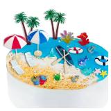 21 Pieces Beach Cake Toppers Hawaiian Chair Boat Palm Tree Umbrella Dollhouse Decoration Miniature Ornament Kits Set for Swimming Pool Summer Beach Birthday Party Supplies