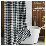Biscaynebay Textured Fabric Shower Curtains 72" X 72", Black & White Printed Checkered Linen Modern Farmhouse Boho Hotel Quality Cloth Bathroom Curtains Machine Washable