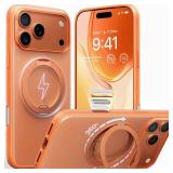 TORRAS 360 Magnetic Stand for iPhone 17 Pro Case, [Fit for MagSafe] [Rotatable Ring Kickstand] [4X Mil-Grade Shockproof] Slim Phone Cover, Camera Button, Cosmic Orange, Translucent, Ostand O3 Fitness