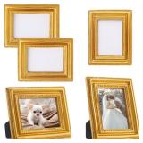 Qunclay 5 Pcs Small Gold Picture Frames Pack Mini Retro 2. 5x3. 5 Antique Tiny Ornate Photo Frames for Wall Hanging Tabletop Display Home Gallery Decor
