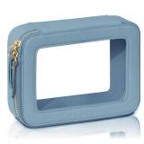 Prite Clear Makeup Bag Cosmetic Organizer Case Waterproof Travel Toiletry Bag Skincare Pouch with Golden Zipper(Blue)