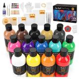 Nicpro 14 Colors 8.45oz Acrylic Pour Paint Supplies Kit, Large Volume Premixed High Flow Painting Bulk Set with Canvas, Wood Natural Slices, Pouring Oil, Tools Gloves, Strainer, Cups for Beginner DIY