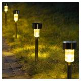 GIGALUMI Solar Pathway Lights 12 Pack, Stainless Steel IP44 Waterproof Auto On/Off Outdoor LED Solar Landscape Lights for Garden, Yard, Patio, Path and Walkway. (Warm White)