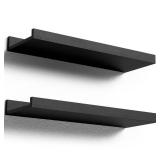 Boswillon Floating Shelves Wall Mounted Set of 2, Modern Black Wall Shelves for Storage with Lip, Display Picture Ledge Shelf for Wall Decor Bedroom Living Room Bathroom Kitchen