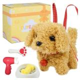 lonfypeng Plush Toys Walking Dog Toys That Can Walk, Bark and Wag Tail,Interactive Electronic Pet Toys Puppy with Leash,Easter Christmas Birthday Gift for Toddlers Kids