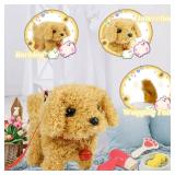lonfypeng Plush Toys Walking Dog Toys That Can Walk, Bark and Wag Tail,Interactive Electronic Pet Toys Puppy with Leash,Easter Christmas Birthday Gift for Toddlers Kids
