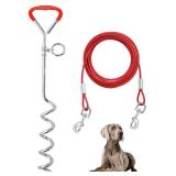 Supet Dog Tie Out Cable and Stake 32/16/10 ft Outdoor, Yard and Camping, for Medium to Large Dogs Up to 125 lbs, 16" Stake, 32/16/10 ft Cable with Durable Spring and Metal Hooks for Outdoor