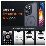 TOCOL for iPhone 16 Pro Case, Full Camera Protection, Compatible with Magsafe, Drop Protection, Translucent Magnetic Matte Phone Case for iPhone 16 Pro 6.3 inch (Black)