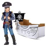 Eaasty Halloween Coloring Pirate Ship Cardboard Boat Playhouse for Kids Crafts DIY Large Kids Outdoor Playhouse Toy for Toddlers to Color Pirate Halloween Party Decorations 35.4 x 14 Inch