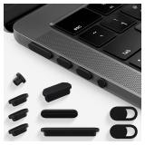 7PCS Dust Cover Port Plugs for 2025-2022 MacBook Air 13 15.3 inch M4 M3 M2 M1 /MacBook Pro 14\" 16\" M5 M4 M3 M2 M1, Dust Plug for USB C Thunderbolt, 3.5mm Headphone & 2PCS Webcam Cover Slide