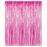 GOER 3.2 ft x 8.2 ft Metallic Tinsel Foil Fringe Curtains Party Photo Backdrop Party Streamers for Galentines Day,Birthday,Graduation,New Year Eve Decorations Wedding Decor (1 Pack, Hot Pink)