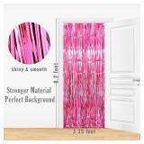 GOER 3.2 ft x 8.2 ft Metallic Tinsel Foil Fringe Curtains Party Photo Backdrop Party Streamers for Galentines Day,Birthday,Graduation,New Year Eve Decorations Wedding Decor (1 Pack, Hot Pink)