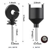 NQN 50 Pcs Black Electric Fence Insulator Screw-In Insulator Fence Ring Post Wood Post Insulator and 1 Pc Free Insulator Socket Tool (Grid System Accessories For Animal Husbandry Electronic)