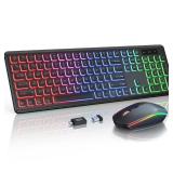 Wireless Keyboard & Mouse Combo - RGB Backlit, Rechargeable & Light Up Letters, Full-Size, Ergonomic Tilt Angle, Sleep Mode, 2.4GHz Quiet Keyboard Mouse For Mac, Windows, Laptop, PC