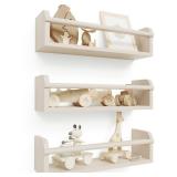 Decorative Nursery Bookshelves For Kids - Set Of 3 Easy To Install Floating Shelves For Wall Mount - Beautiful Hanging Organizer Furniture For Your Baby Boy Or Girl