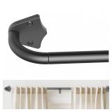 UIOSANRT Wrap Around Curtain Rod For Windows 32- 48" Adjustable, Black Curtain Rod 5/8"Diameter, Wall/Ceiling Mount Blackout Curtain Rods For Outdoor/Indoor