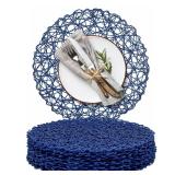 AHHFSMEI Paper Braided Round Placemats Set Of 12 Natural Non-Slip Heat Resistant Table Mats For Dining Tables Farmhouse Woven Indoor Outdoor Place mats (Blue,12)