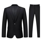 LORENZO BRUNO Mens Suit 2 Piece Black Suits For Men One Button Slim Fit Solid Jacket & Pants Tuxedo Set Business Wedding Party, Black, XL
