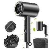 Hair Dryer, Ionic Blow Dryer - Fast Drying, Low Noise, Foldable Portable With Diffuser And Nozzle, Compact Mini For Women And Men, Home And Travel - Black