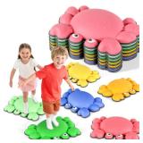Crab Balance Stepping Stones For Kids, 6PCS Non-Slip Jumping Step Stones, Toddler Floor River Stones Balance Blocks For Kids Coordination Motor Skills, Indoor & Outdoor Play Sensory Toys, Pastel Color