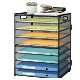 SUBEKYU 9 Tier Paper Organizer For Desk - Black Metal Mesh Letter Tray File Paper Sorter Organizer Include 6 Pcs Adjustable Height Slid Tray With Handles For Office School Home Organization Storage