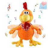 Houwsbaby 15" Electronic Squawking Chicken Toy, Easter Chicken Stuffed Animal Interactive Musical Walking Singing Waving Rooster Plush Toy With Bib Present For Kids Boys Girls Easter Thanksgiving Day