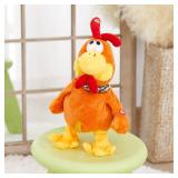 Houwsbaby 15" Electronic Squawking Chicken Toy, Easter Chicken Stuffed Animal Interactive Musical Walking Singing Waving Rooster Plush Toy With Bib Present For Kids Boys Girls Easter Thanksgiving Day