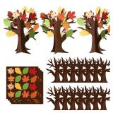 WATINC 16Pcs Fall Thankful Trees Craft Kits For Kids, Autumn Maple Oak Leaves Make Your Own DIY Thanksgiving Trees Decoration Thankful Craft Kit Supplies Home School Fun Activities
