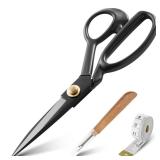 Fabric Scissors, Heavy Duty 8 inch Sewing Scissors For Leather Tailor,Tailoring Shears For Home Office Craft Black With Measuring Tape