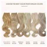 SARLA Invisible Wire Hair Extensions With 3 Clips Short Synthetic Wavy Curly Hairpiece Adjustable Transparent Headband For Women 14 Inch Honey Blonde/Bleach Blonde Highlights