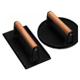 EWFEN Burger Press, 7" Round & 8.2"X4.3" Rectangle Heavy-Duty Cast Iron Smash Bacon Press Meat Steak With Wood Handle For Griddle, Sandwich, Nonstick Pan