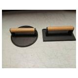 EWFEN Burger Press, 7" Round & 8.2"X4.3" Rectangle Heavy-Duty Cast Iron Smash Bacon Press Meat Steak With Wood Handle For Griddle, Sandwich, Nonstick Pan