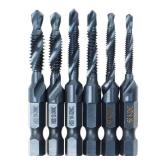 AUTOTOOLHOME 6 Pack Combination Drill Tap Bit Set Black Nitride Coated Screw Tapping Threading For Power Drills & Drivers