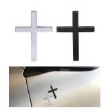 SCUARI 3D Cross Sticker, Car Accessorie Decal For Vehicles,Self Adhesive Cross Metal Car Emblem,2.5"x1.8" Cross Jesus Automotive Decal,Suitable For Trunk Tailgate Side Decoration (Black)