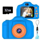 Dylanto Upgrade Kids Selfie Camera, Christmas Birthday Gifts For Age 3-9, HD Digital Video Cameras for Toddler, Portable Toy 32GB SD Card-Navy Blue