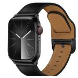 YALOCEA Leather Bands Compatible With Apple Watch Bands 42mm 41mm 40mm 38mm For Men Women, Genuine Leather Strap For iWatch Series 2-11 SE 1-3 Black