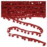 METERXITY Pom Pom Ball Fringe Trim, 10 Yards 8mm Ball Fringe Trim Ribbon Sewing Accessory For Home Decoration/DIY Crafts/Curtain/Pillow [Date Red]