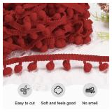 METERXITY Pom Pom Ball Fringe Trim, 10 Yards 8mm Ball Fringe Trim Ribbon Sewing Accessory For Home Decoration/DIY Crafts/Curtain/Pillow [Date Red]