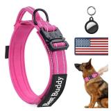 AUBELL Reflective Tactical Dog Collar,Adjustable Military Heavy Duty K9 Collars With Handle And Quick Release Metal Buckle Great For Large Dogs, 2 Patches (Pink,L)