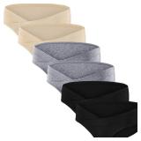 Angelhood 6 Pack Womens Cotton Maternity Underwear,Healthy Maternity Pregnancy Panties Postpartum Mother Under Bump Underwear Large(Black, Gray, and Beige)